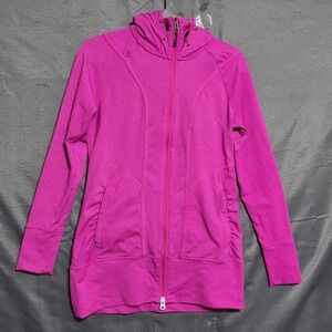 Athleta Jacket Womens Small Pink Hooded Longline Full Zip Stretch Active Pockets